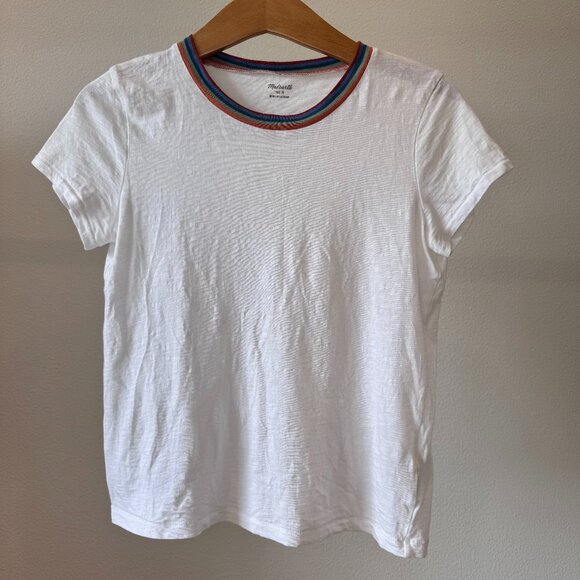 Madewell Whisper Cotton Ringer Tee Rainbow Trim | Size Small | Soft Classic Tee - Picture 3 of 12